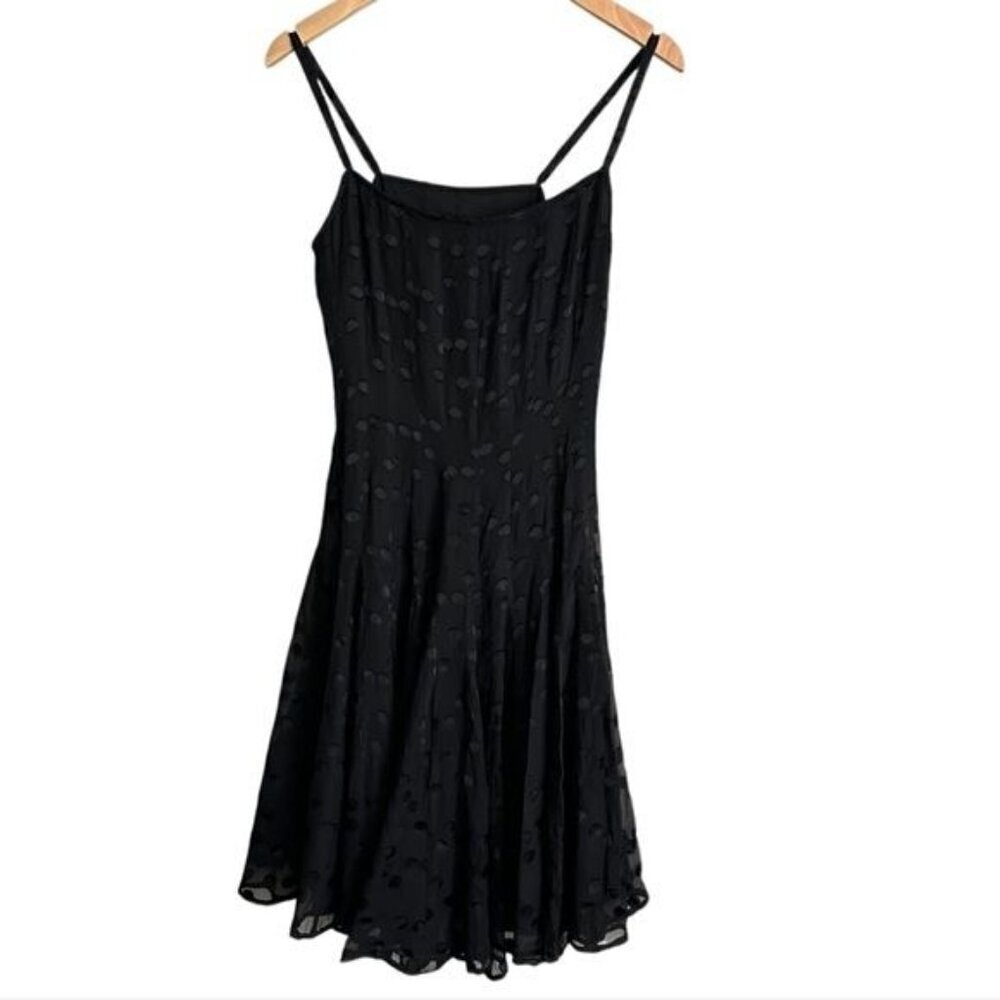 Manyus Silk Black Chiffon Polka Dot Fit and Flare Dress Size Small